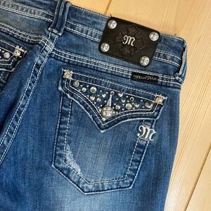 Miss Me Women  Blue Y2K Western Rhinestone Studded Jeans 30 JW5141S4 Low Rise